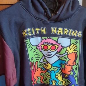 Members Only Graphic Hoodie with Colorful Design. Keith Haring Foundation New. M